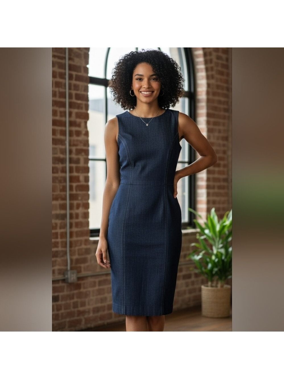 Cache Blue Midi Sheath Dress Scoop Neck